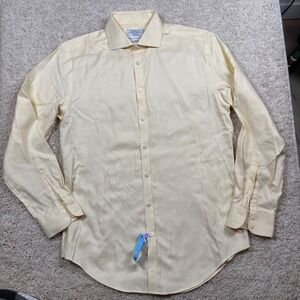Charles Tyrwhitt Men's Yellow Herringbone Non Iron Slim Fit Dress Shirt 16.5 35